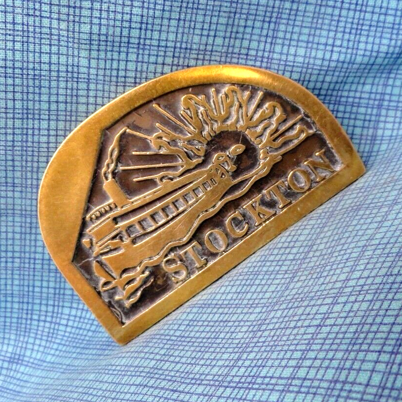 Stockton Ferry Dress Belt Buckle Sea Sun California Brass Patina Vtg 80s .SHY462