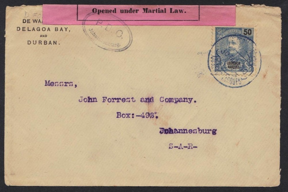 Rare 1900 Portugal Lourenco Marques to Johannesburg Transvaal Censored Cover Opened
