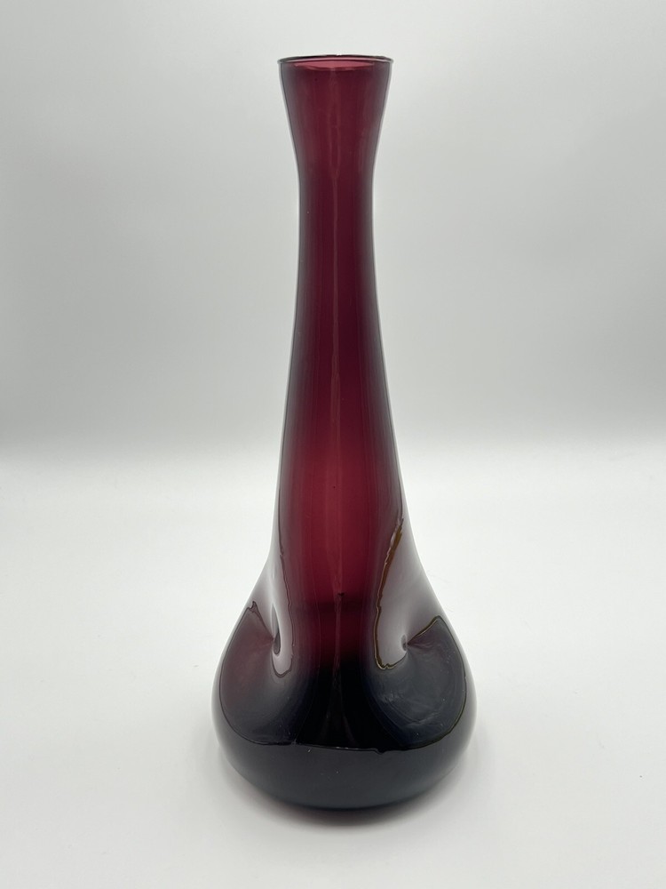 Vintage Empoli Amethyst Vase Art Glass 3 Dimple 13.5” Tall Made In Italy Purple