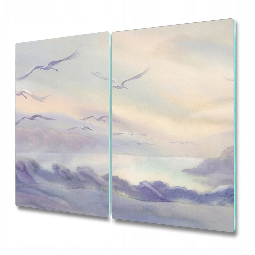 Glass Cutting Board Flying Swans Watercolour Landscape Pastel Watercolour