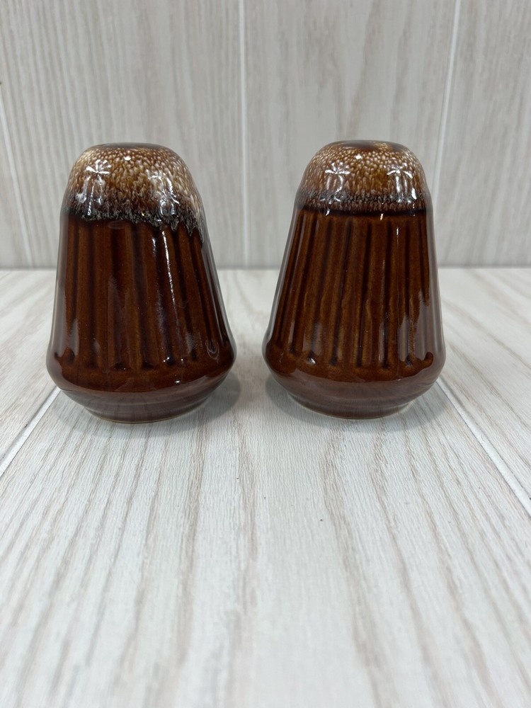 Vintage Monmouth  Salt &  Pepper Shakers  Drip Glaze Shakers Mid Century Pottery