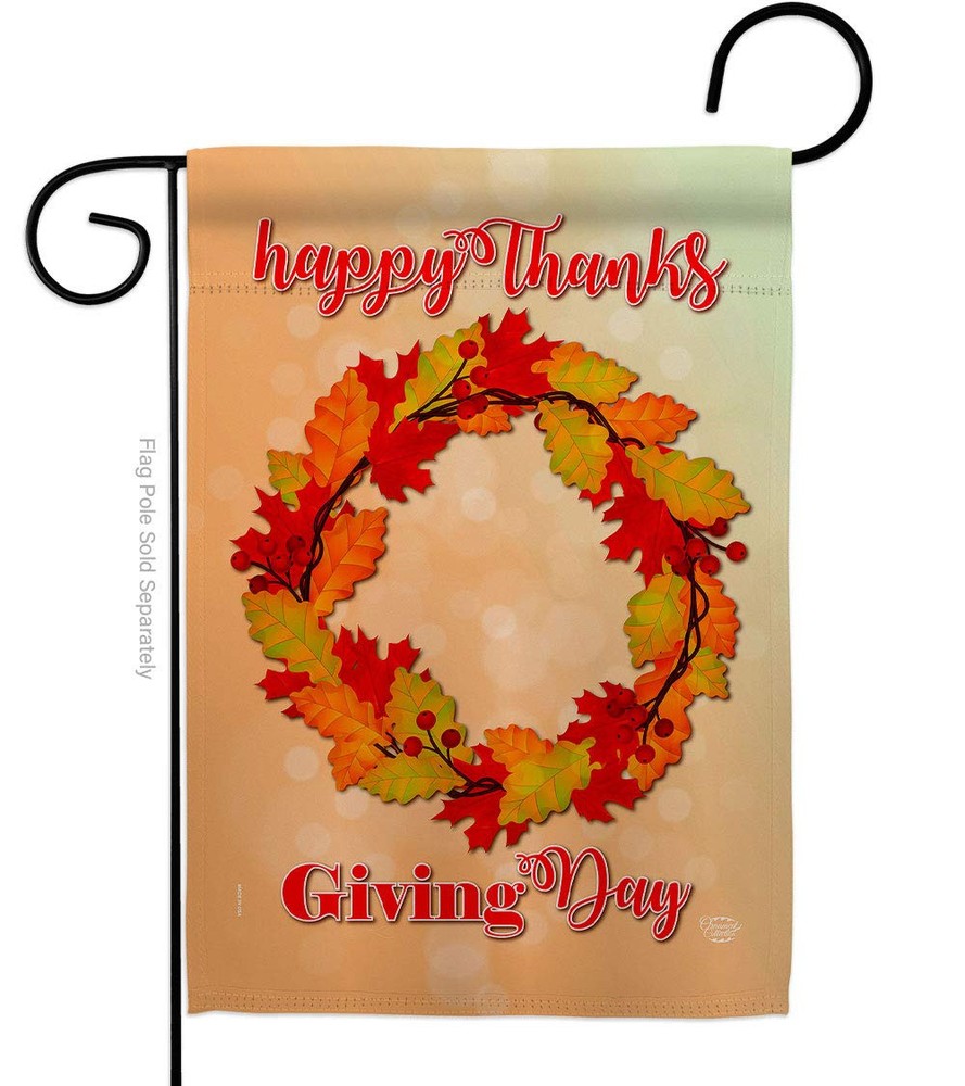 Thanksgiving Wreath Garden Flag with Turkey Pumpkin Fall Decor for Outdoor Greetings  
