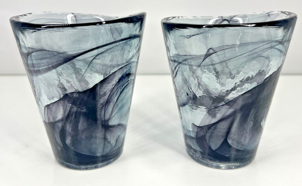 Vintage Kosta Boda Handblown Purple Swirl Tumblers By Ulrica Hydman- Vallien