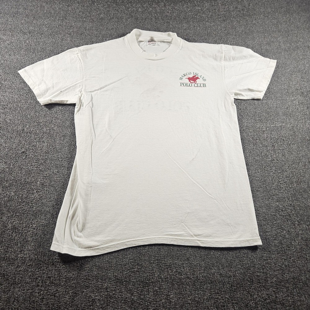 Vintage Stedman Shirt Mens Large White Marco Island Polo Club 1982 Graphic 80s