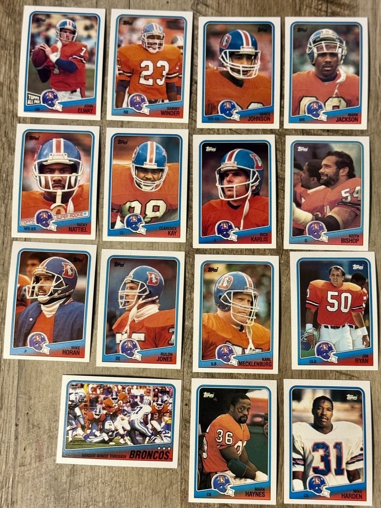 1988 Topps Denver Broncos 15-Card Team Set Football-John Elway-Keith Bishop