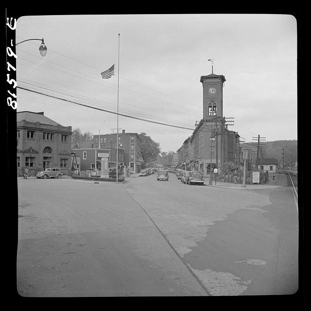 Photo:Unknown City 1930s Street Scene Clock Tower Cars