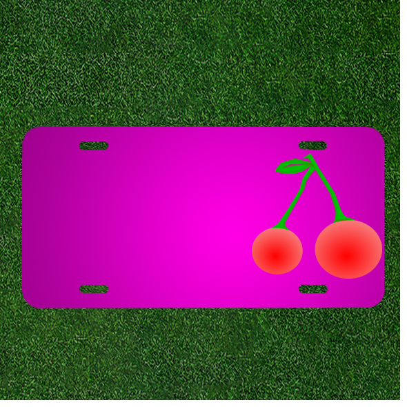 Custom Car License Plate with Names in Cherries Red and Green Design