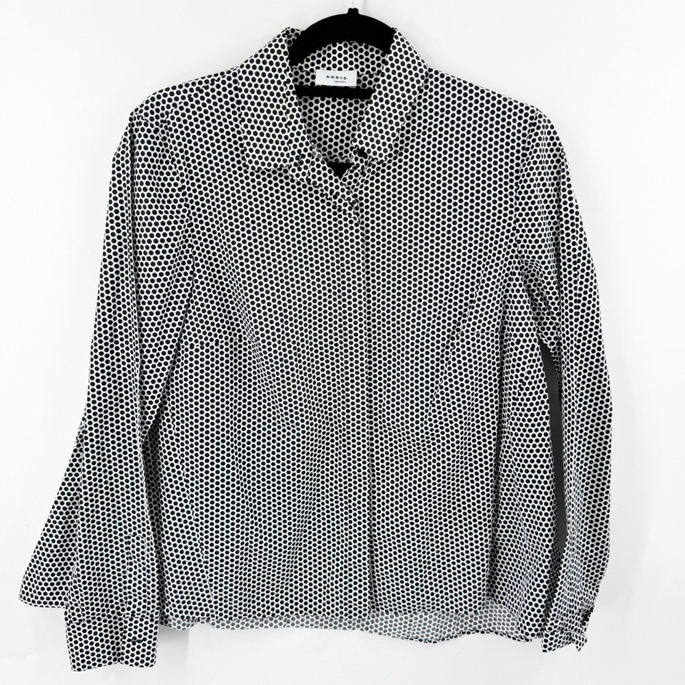 ✅ Akris Punto Black And White Polka Dot Blouse With Balloon Back Size 8