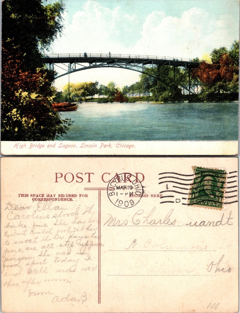 High Bridge and Lagoon Lincoln Park Chicago Postcard