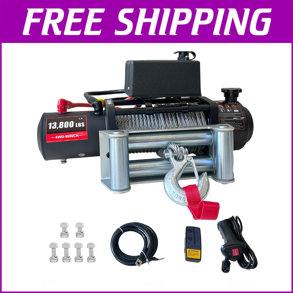 12V 13800LBS Electric Winch Steel Cable Truck Trailer Towing Off Road 4WD 80ft