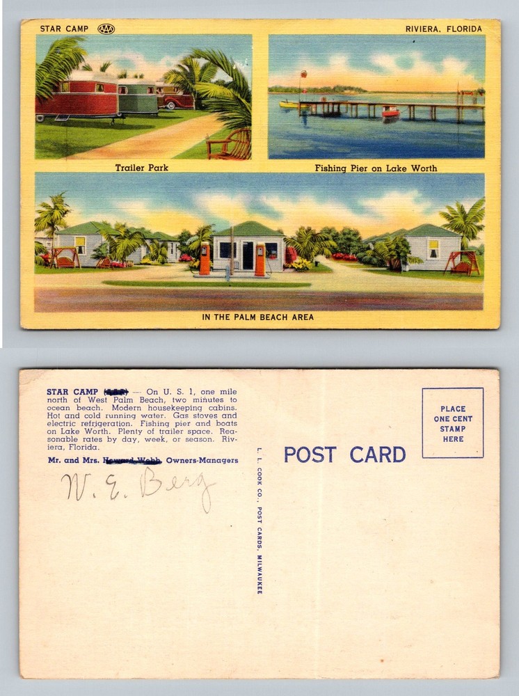 Riviera, FL-Florida, Star Camp Trailer Park Campers Lake Worth Vintage Postcard