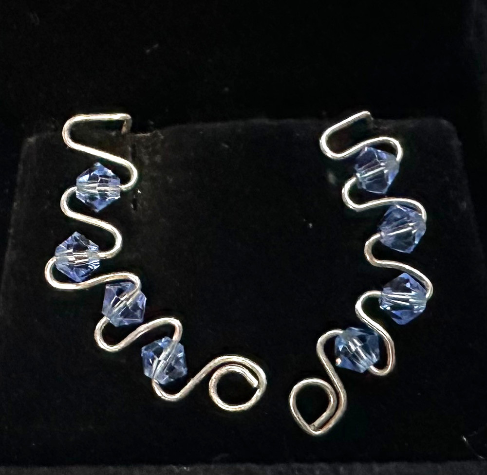 Vtg Costume Silver Tone Blue Bead Pierced Earrings Jewelry Lot I