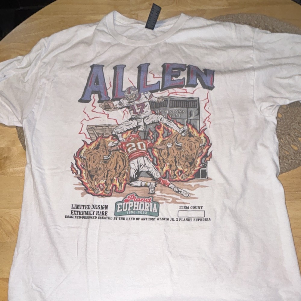 Gildan Men's L White Heavy Cotton Knit Crew Neck Short Sleeve Allen Graphic Tee