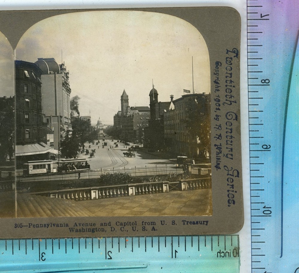 Penn Ave & Capitol US Treasury Washington DC Whiting Stereoview