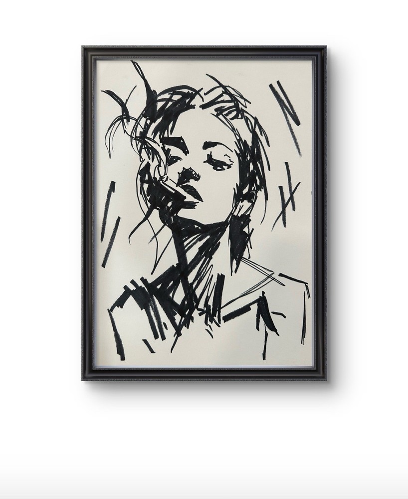 Original Abstract Smoking Woman Painting 9x12 paper Modern Wall Art Home Decor
