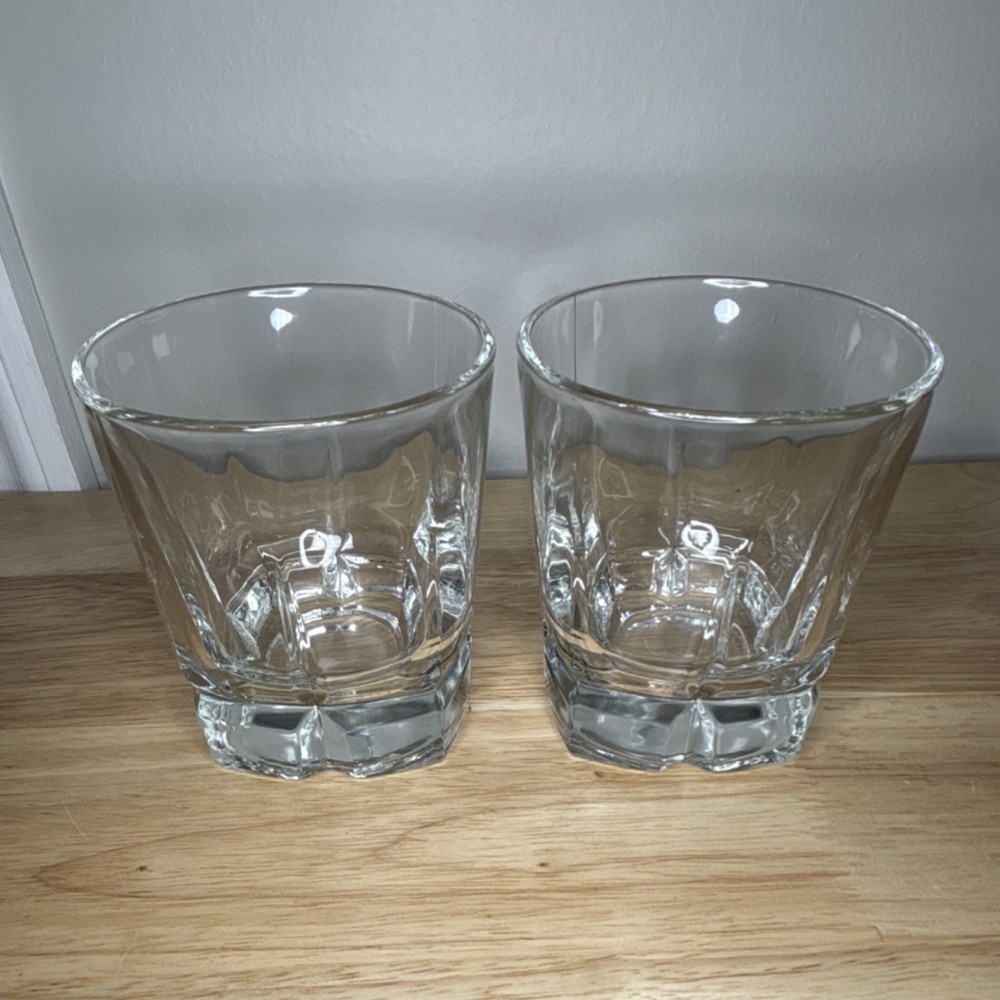Set of 2 Clear Glass Old-Fashioned Whiskey Tumblers, Round, Solid Color