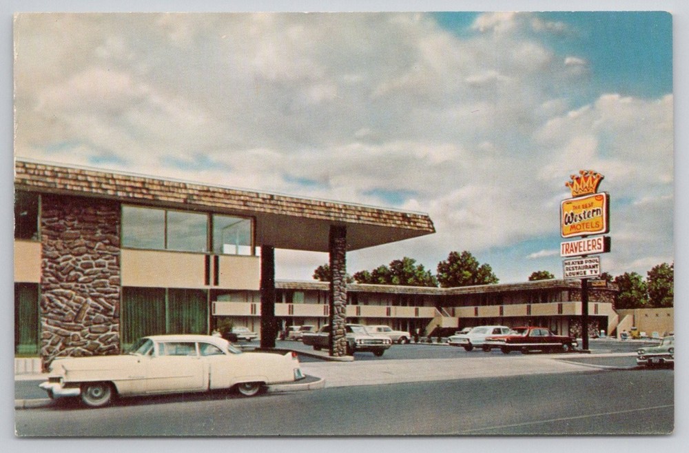 Vintage Travelers Uptown Motel Colorado Springs CO Postcard 1960s Cars