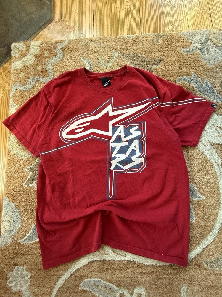 Alpine Stars Men's Short Sleeve T-Shirt L Red Y2K Motocross Racing Graphic Tee