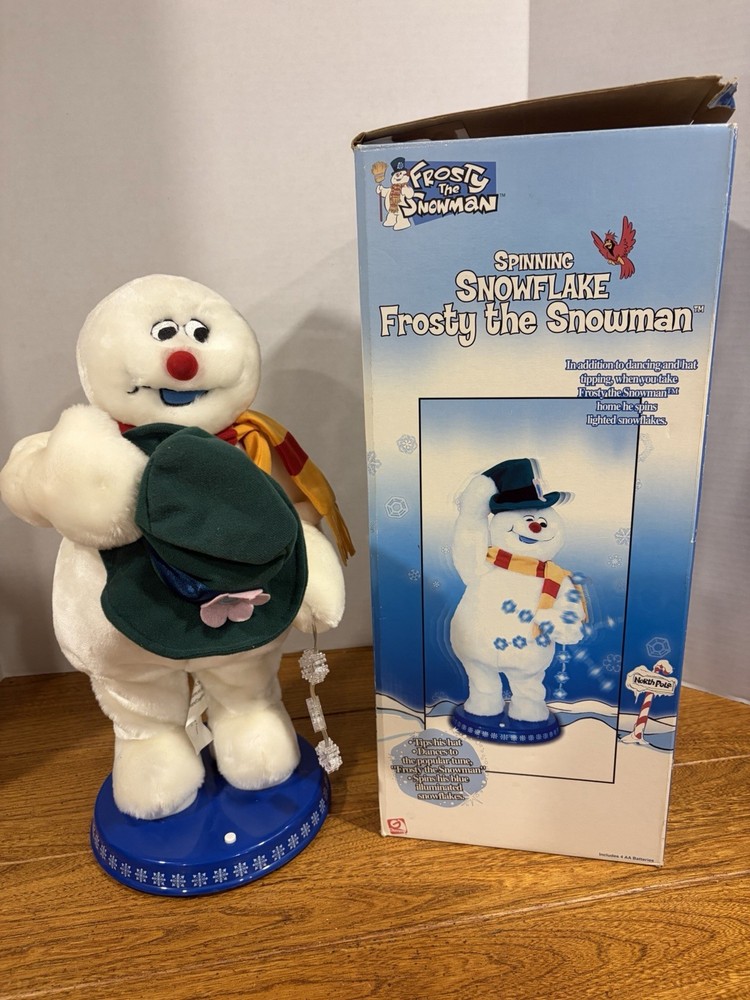 Vintage Gemmy Spinning Snowflake Frosty The Snowman. Partially Works,Read, Video