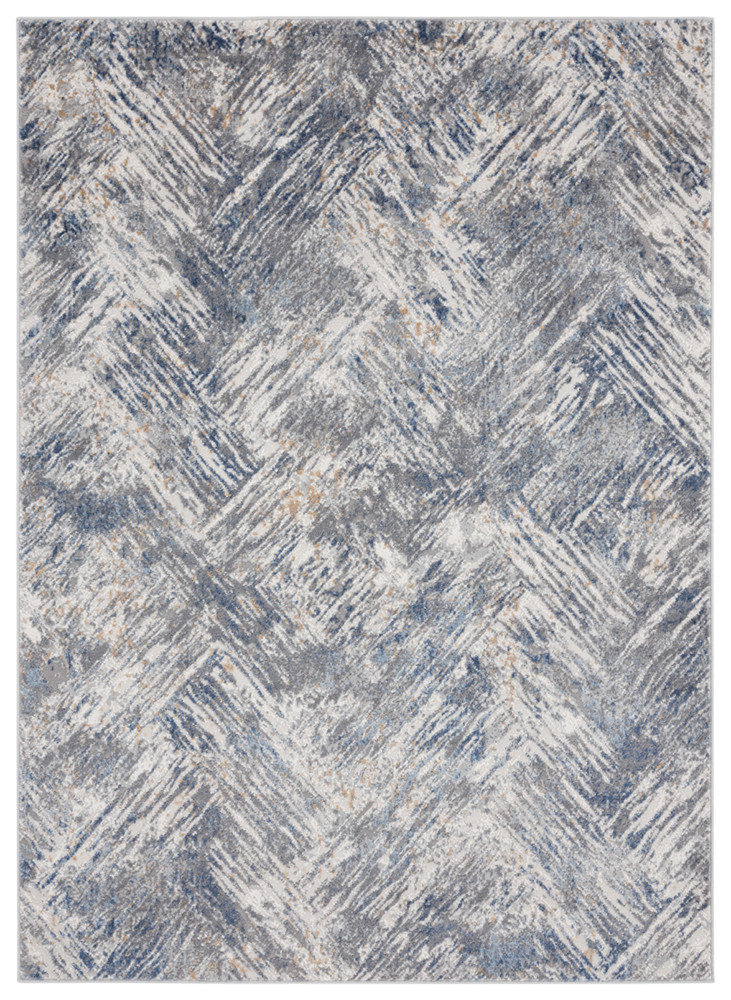Blue Geometric Faded Scratches Area Rug 5'3