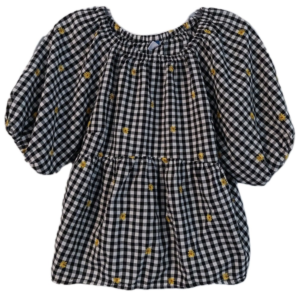 Old Navy Womens Shirt Size Small Gingham Daisy Floral Babydoll Puff Sleeve