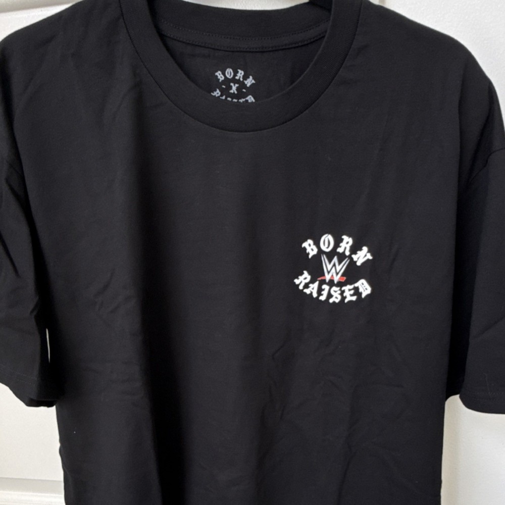 WWE Born X Raised Men’s Wrestling Graphic T-Shirt Black Crew Neck XL Regular