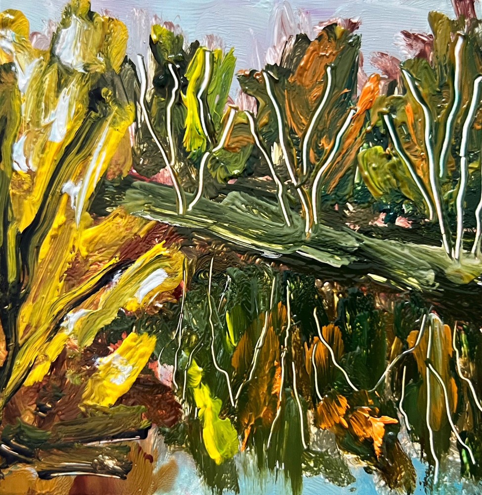 Autumn Lake Landscape Oil Painting Fall Foliage Art by Ukrainian Artist