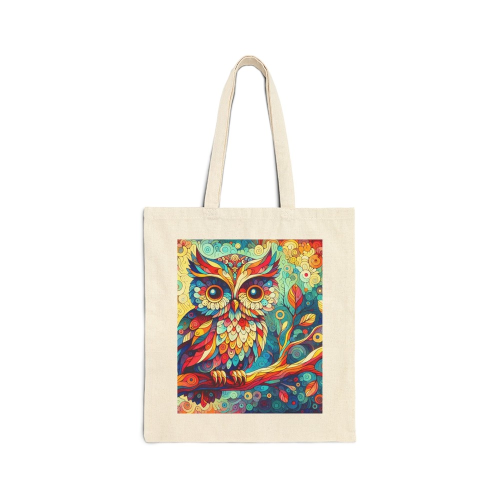 Bright colorful owl cotton canvas tote bag for everyday use or gifting