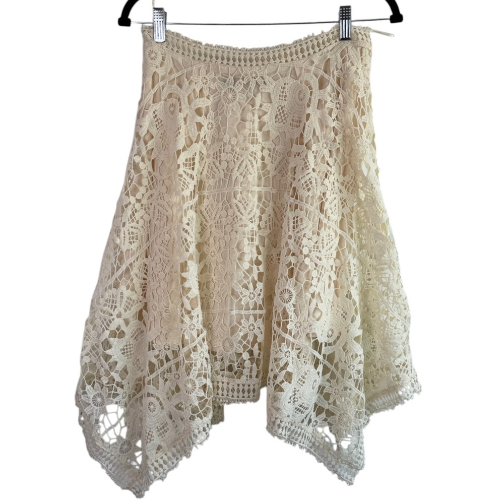 Boho Crochet Skirt Sz M Handkerchief Hem Romantic Cottage Festival Country Fairy