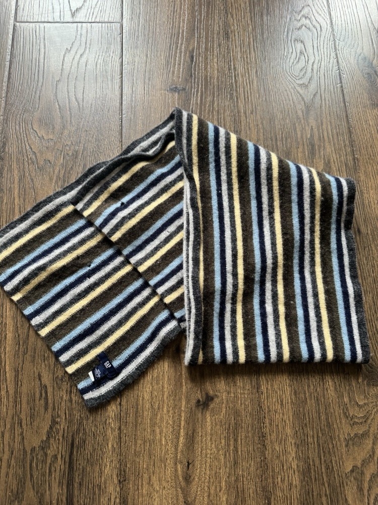 Gap Men's Striped Wool Scarf - Brown Blue Gray Yellow Multi-Color