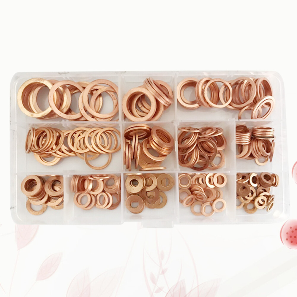 300PCS Flat Washers Assortment Copper Sealing Washers Air Pumps Washers