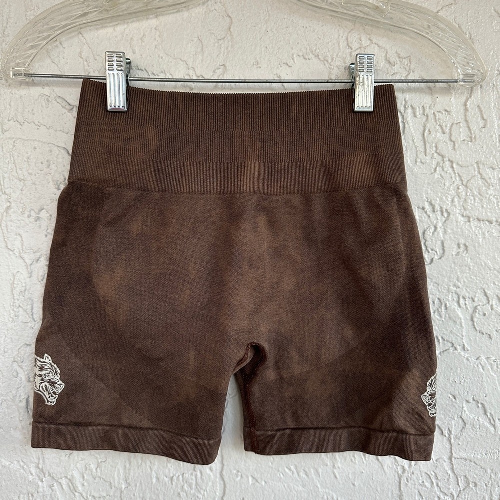 Darc Sport She Wolves Espresso Acid Wash Seamless Scrunch Shorts Size Small