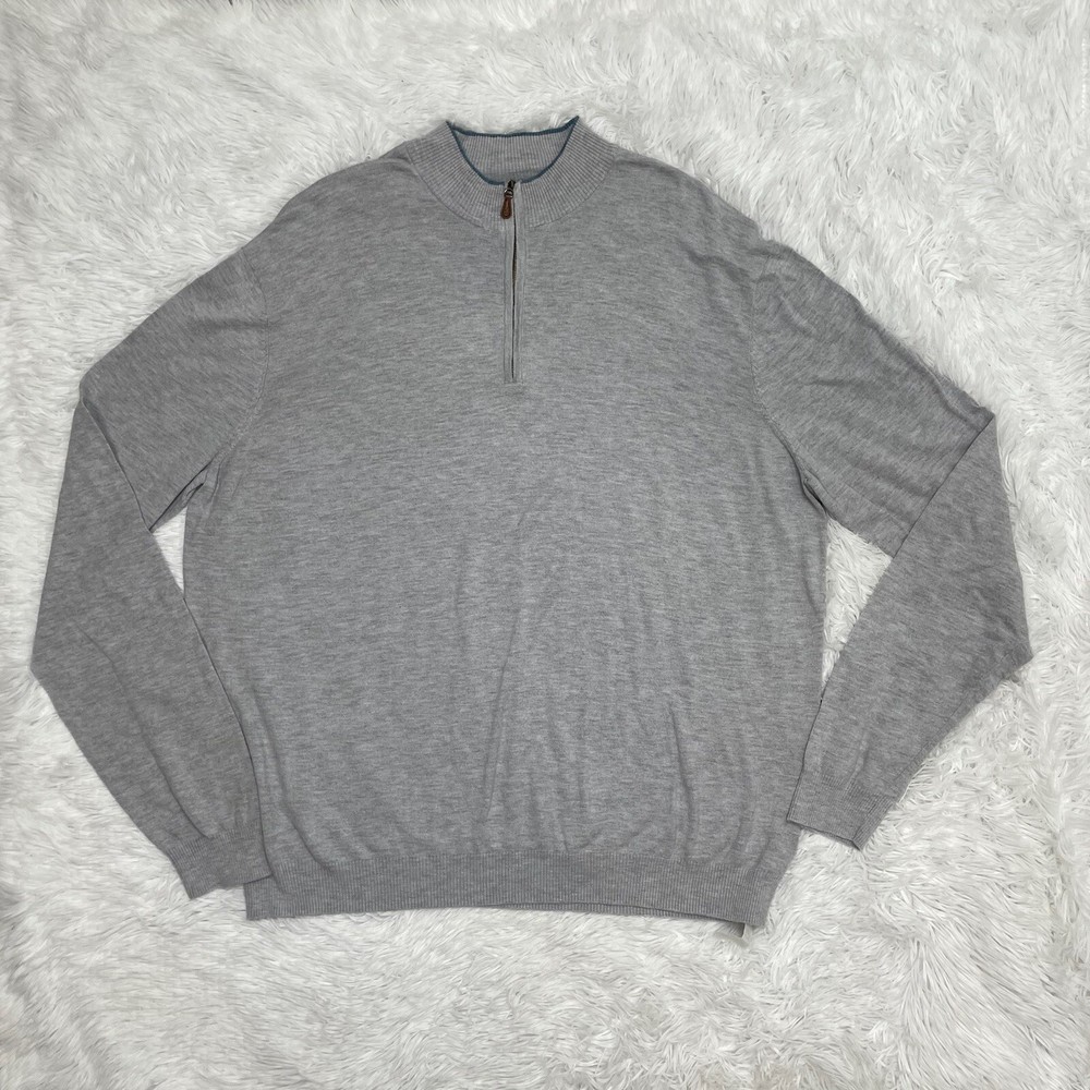 Johnnie-O Mens 1/4 Zip Lightweight Sweater Size XL Gray Pullover Cotton FLAW