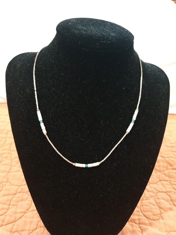 Liquid silver Southwestern turquoise heishi sterling silver vintage necklace
