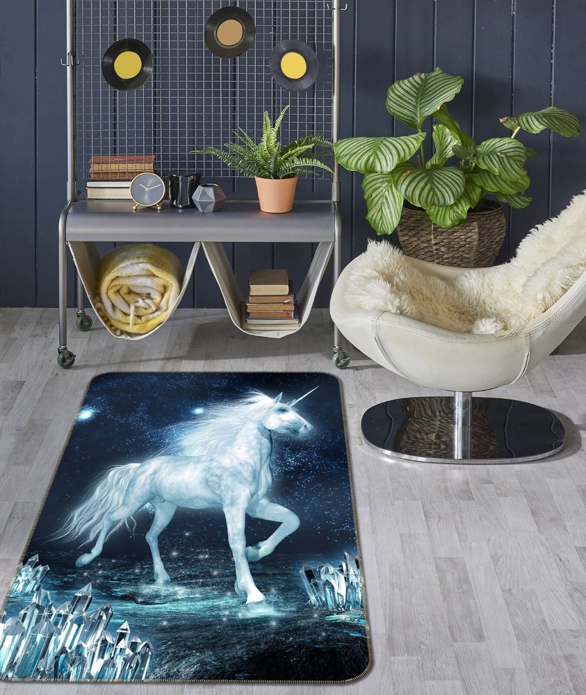 3D White Crystal Unicorn O865 Animal Non Slip Rug Mat Elegant Photo Carpet Fay
