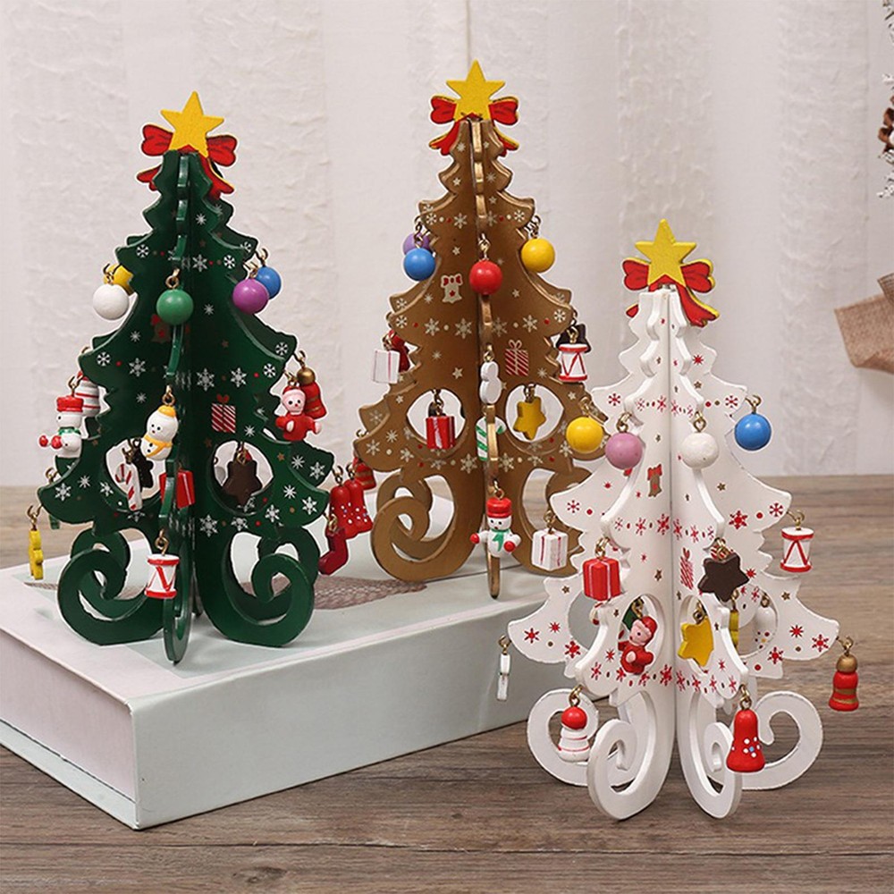 7'' Wooden Christmas Tree Ornaments Table Top Decor Xmas Festive Decoration
