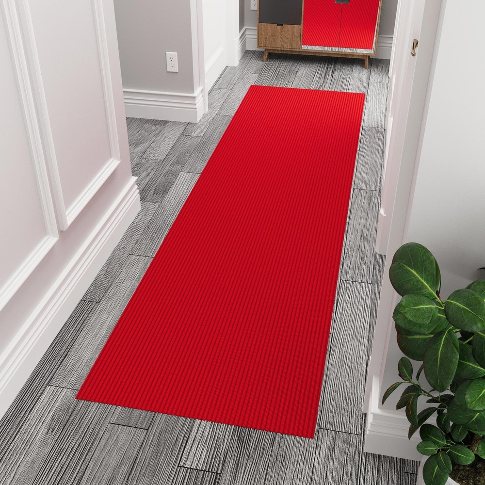 Solid Design Non-Slip Rubberback 3x7 Indoor/Outdoor Runner Rug for Hallway, K...