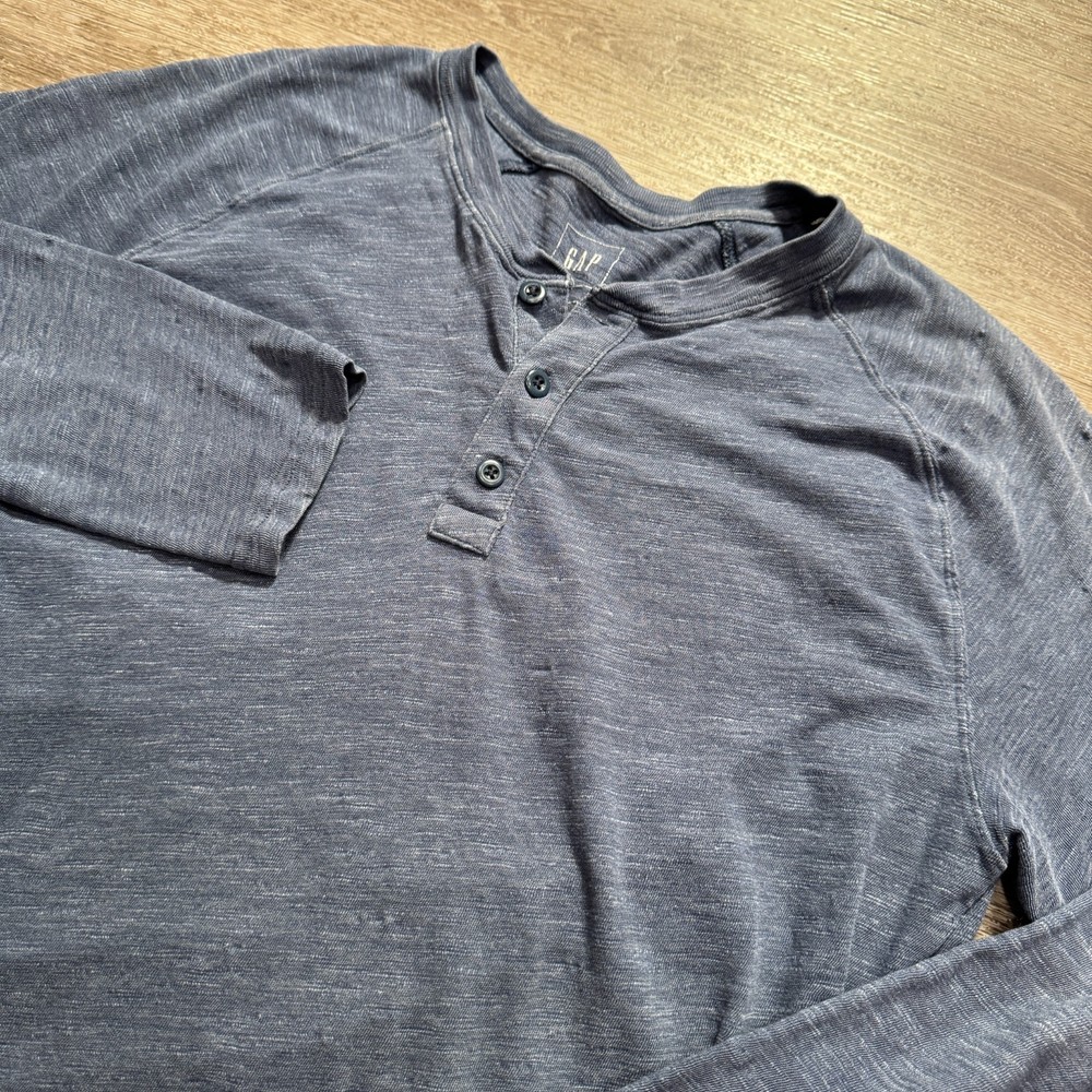 Vintage Gap Shirt Mens Large Blue Cotton Long Sleeve Henley Casual Adult Casual