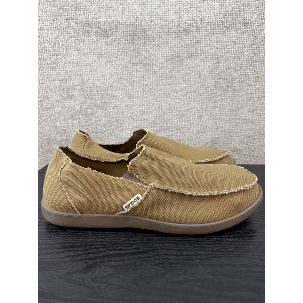Crocs Santa Cruz Loafers Mens Size 15 Khaki Canvas Slip On Shoes lightweight