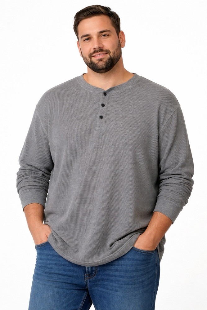 Men's Foundry Supply Co Waffle Knit Henley Shirt Gray 2XL Long Sleeve Thermal