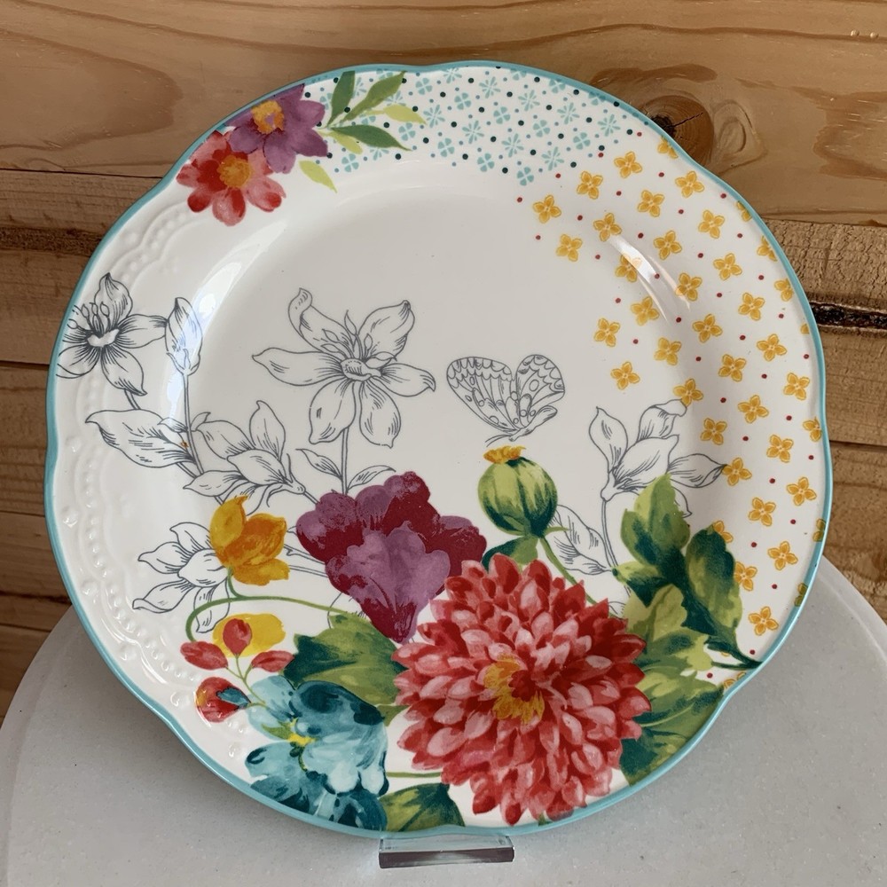 Pioneer Woman Blooming Bouquet Ceramic Large Dinner Plate Floral Country Kitchen