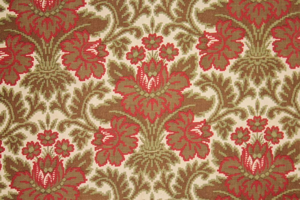 French fabric embroidered look antique cotton floral cloth vintage textile 1800