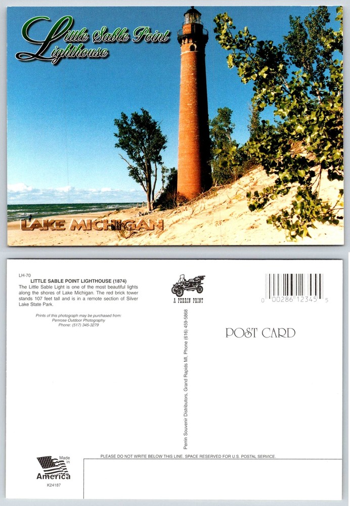 Mears Michigan LITTLE SABLE POINT LIGHTHOUSE Postcard V355