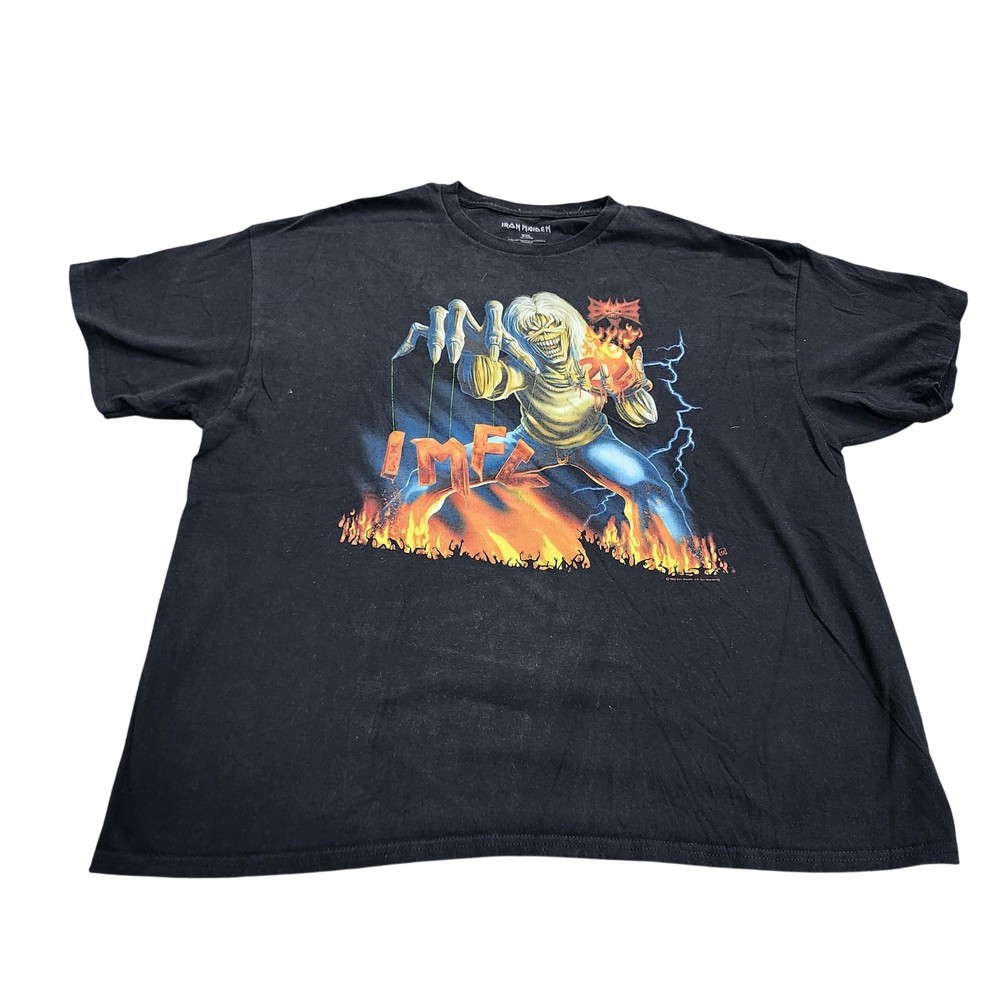 Iron Maiden Shirt Mens 2XL Black Eddie Flames Graphic Tee Metal Tagless