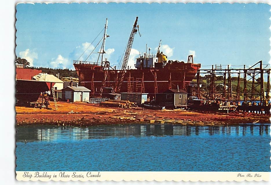 Postcard Ship Building Pictou Nova Scotia Canada
