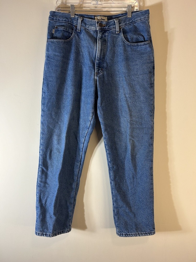 Vintage LL Bean Jeans Adult 34x29 Blue Denim Fleece Lined USA Classic Fit