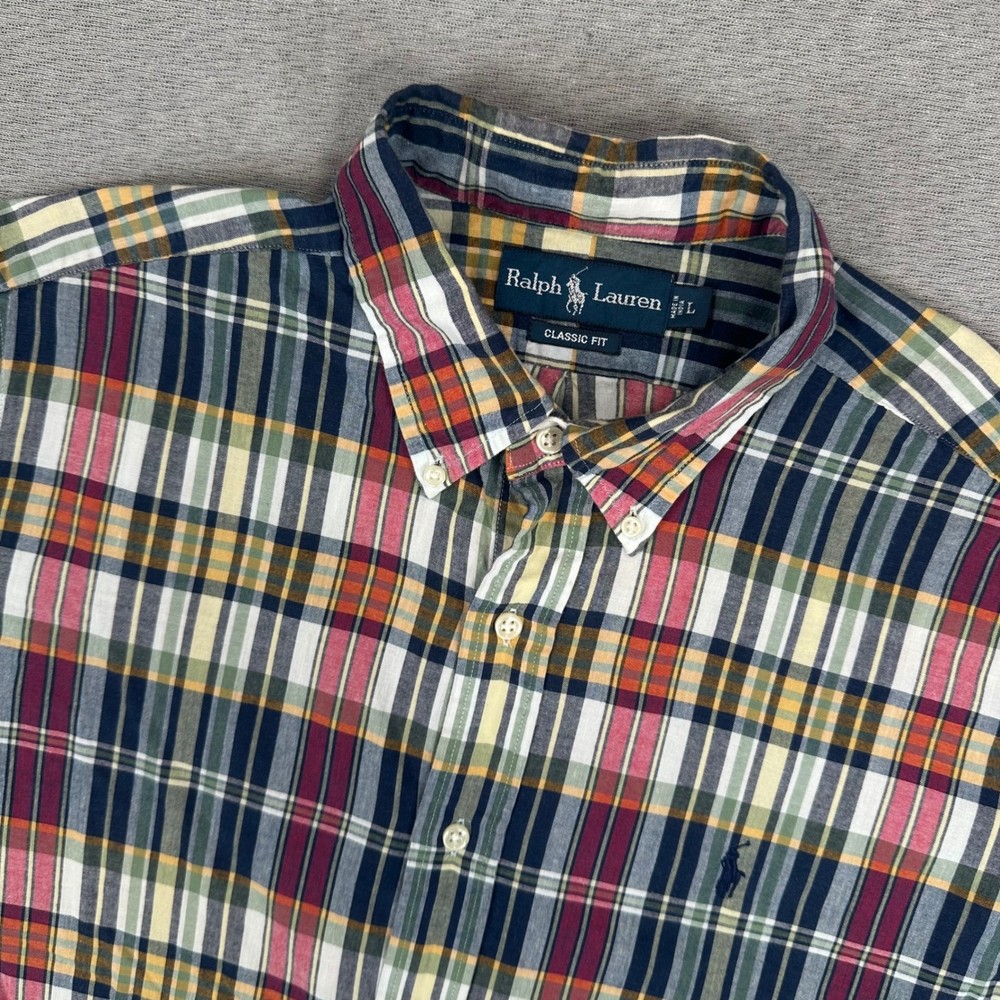 Ralph Lauren Shirt Mens Large Classic Fit Plaid Short Sleeve Button Down Preppy