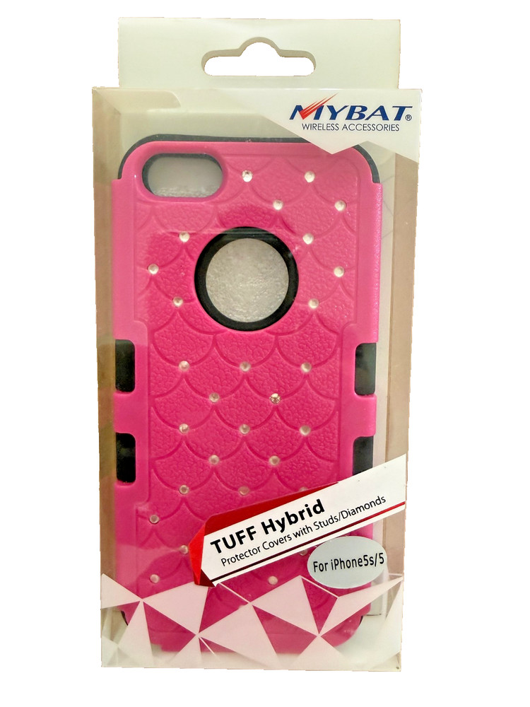 Apple iPhone 5 5S Pink And Black With Diamonds Tuff Hybrid Protector Case NEW