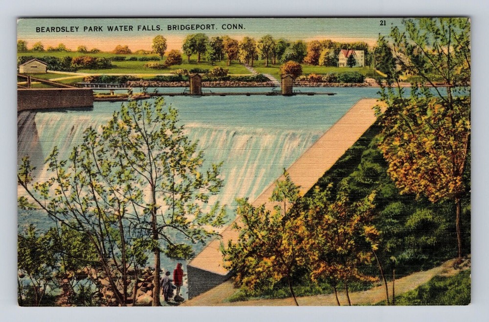 Bridgeport CT- Connecticut, Beardsley Park Water Falls, Antique Vintage Postcard