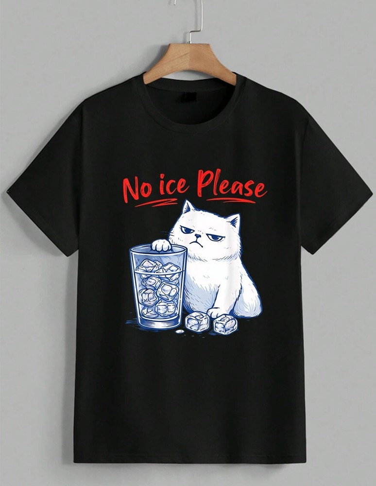 Funny No Ice Please Cat Grumpy Meme Sarcastic Humor Graphic T-Shirt Gift Unisex